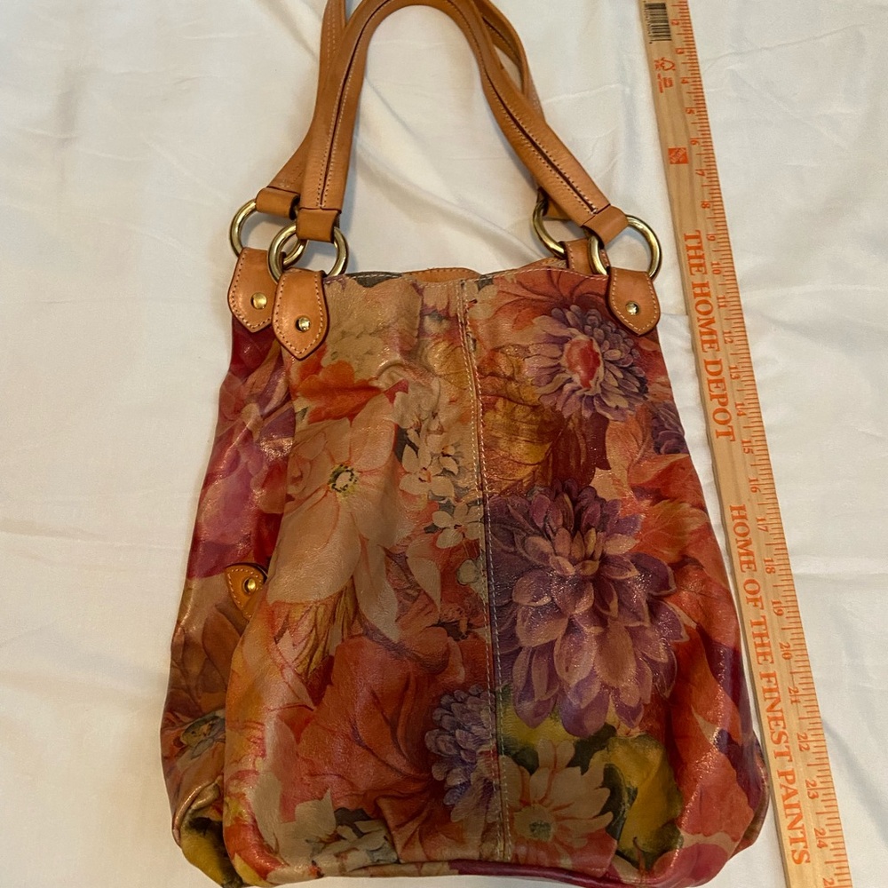 Maurizio Taiuti Italian Leather Floral Bucket Bag Purse - Picture 10 of 12